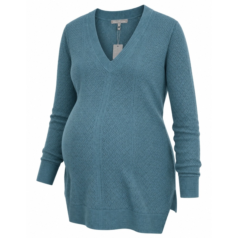 Daniel Rainn Walker Maternity Pointelle Sweater Light Blue V-Neck XL NWT